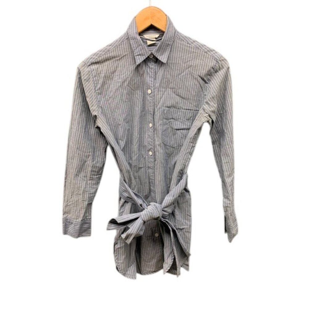 Club Monaco Women’s‎ XS Striped Cotton Shirt Blouse Waist Tie Belt Long Sleeve